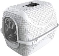 Bama Gesloten kattenbak met wit rattan ontwerp - Geïntegreerde schep - 41,8x50,5x39,6 cm - Elegantie en hygiëne