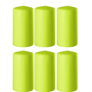 6x Lime groene cilinderkaarsen/stompkaarsen 6 x 8 cm 27 branduren