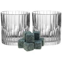 Luxe whiskyglazen set 6x stuks 310 ml met 9x whisky ijsblokstenen