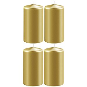 4x Metallic gouden cilinderkaarsen/stompkaarsen 6 x 8 cm 27 branduren