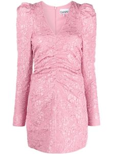 GANNI robe courte à fleurs en jacquard ton sur ton - Rose