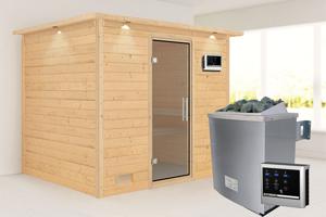 Karibu | Sonara Sauna met Dakkraag | Antracietglas | Kachel 9 kW Externe Bediening