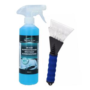 Ijskrabber met antivries spray voor auto - 500 ml - soft grip - ruitenontdooier