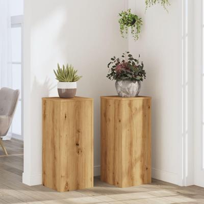 Plantenstandaards 2 st 30x30x70 cm hout artisanaal eiken