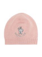 Moncler Enfant logo-patch knitted wool beanie - Rose - thumbnail