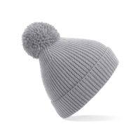 Gebreide warme wintermuts in het lichtgrijs met pompom   - - thumbnail