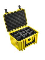 B&W Outdoor Transportkoffer, type 2000, geel, met variabele vakindeling, waterdicht conform IP67-certificering, stofdicht, onbreekbaar en onverwoestbaar