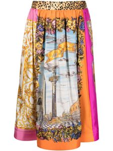 Moschino graphic-print silk midi skirt - Jaune