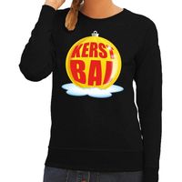 Foute feest kerst sweater met gele kerstbal op zwarte sweater voor dames XS (34)  -