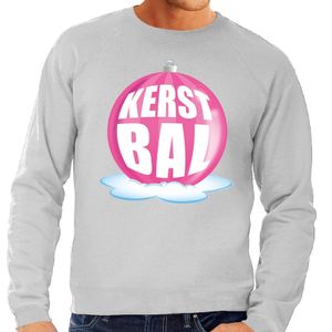 Foute feest kerst sweater met roze kerstbal op grijze sweater voor heren 2XL (56)  -