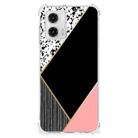 Motorola Moto G73 Shockproof Case Zwart Roze Vormen