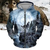 Voor heren Hoodie met volledige rits Jack blauw Capuchon Wolf Grafische prints Vetoketju Afdrukken Sport Outdoor Dagelijks Sport 3D-afdrukken Streetwear Ontwerper Casual Lente Herfst Kleding Lightinthebox - thumbnail