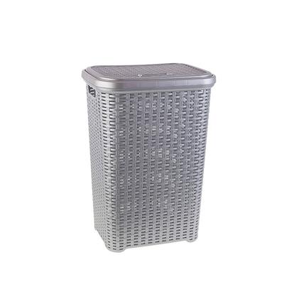 Grote rotan wasmand met deksel van 60 liter in het zilver grijs - Wasmanden Grote rotan wasmand met deksel van 60 liter in het zilver grijs - Wasmanden