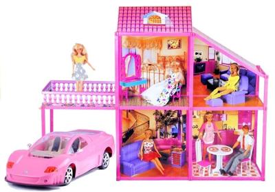 Viking Choice  Poppenhuis grote villa voor poppen 76 cm met roze sportauto & accessoires