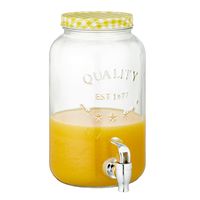 Glazen drankdispenser/limonadetap met geel/wit geblokte dop 3,5 liter - thumbnail