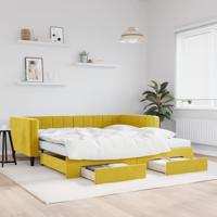 vidaXL Slaapbank met onderschuifbed en lades 100x200 cm fluweel geel, slaapbank, bankbed, bed, bedbank, logeerbed, ledikant, gastenbed, ligbed, divan