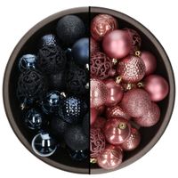 74x stuks kunststof kerstballen mix van donkerblauw en velvet roze 6 cm - thumbnail