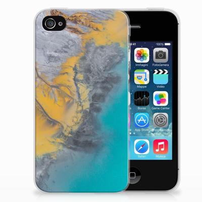 Apple iPhone 4 | 4s TPU Siliconen Hoesje Marble Blue Gold
