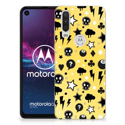 Silicone Back Case Motorola One Action Punk Geel
