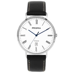 Prisma P.1485 Horloge titanium-leder zilverkleurig-zwart 41 mm