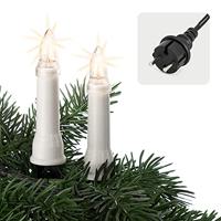 Hellum Lichtketting kaarsen kerstboom, kaarsen lichtketting buiten met clip, 20 lampen, verlichte lengte 855 cm, afstand 45 cm, schacht wit, voedingskabel 1,5 m, voor buiten met stekker 640205