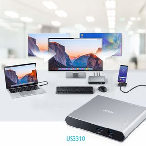 ATEN 2-Port USB-C Gen 1 Dock Switch met Power Pass-through