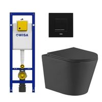 QeramiQ Dely Toiletset - Wisa inbouwreservoir - zwarte bedieningsplaat - toilet - zitting - mat zwart 0704408/SW727152/sw543433 - thumbnail