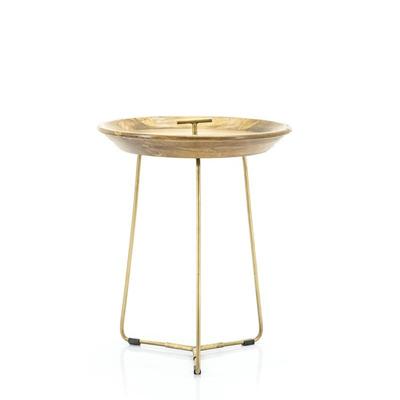 Ronde Bijzettafel Medja  | Metaal Hout  | Mangohout | Geel Goud