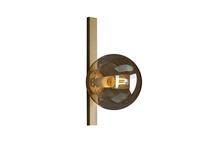 Wandlamp met schakelaar, metaal messing & rookglazen ballen amber mondgeblazen