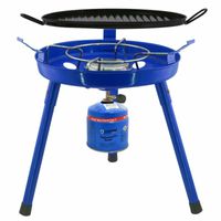 Camping gasgrill/grillplaat 3-in-1 blauw incl. gas navulling schroefventiel 500 gram