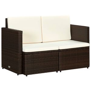 Tuinbank tweezits met kussens poly rattan bruin