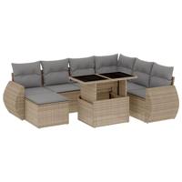 vidaXL 8-delige Loungeset met kussens poly rattan beige