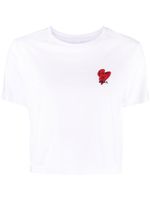 izzue t-shirt crop à broderies cœur - Blanc