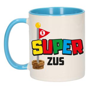 Cadeau koffie/thee mok voor zus - blauw - super zus - keramiek - 300 ml