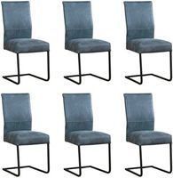 Set van 6 Blauwe leren industriële eetkamerstoelen Remix - poot vierkant zwart - Kenia Leer Denim (blauw leer) - thumbnail