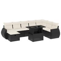 vidaXL 9-delige Loungeset met kussens poly rattan zwart