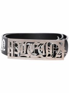 Philipp Plein ceinture en cuir à plaque logo - Noir