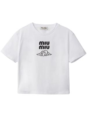 Miu Miu T-shirt met geborduurd logo - Wit