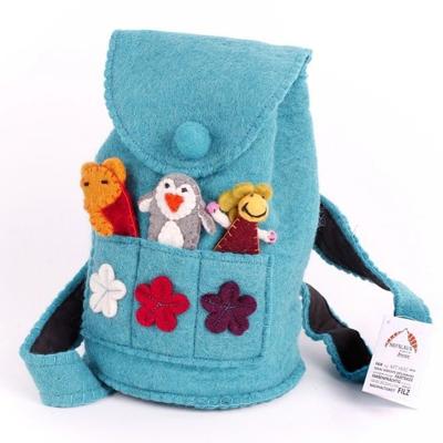 Vilten Schoudertas met Vingerpoppen (Turquoise) Vilten Schoudertas met Vingerpoppen (Turquoise)
