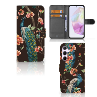 Samsung Galaxy A35 Telefoonhoesje met Pasjes Pauw met Bloemen