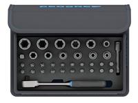 GEDORE TC 666-MU-20/35-delige bit-dopsleutelset met ratel 1/4 inch in textieltas met draaggreep, hefboomomschakelbare ratel, verlenging, kaardanverlenging, schroefinzetstukken voor