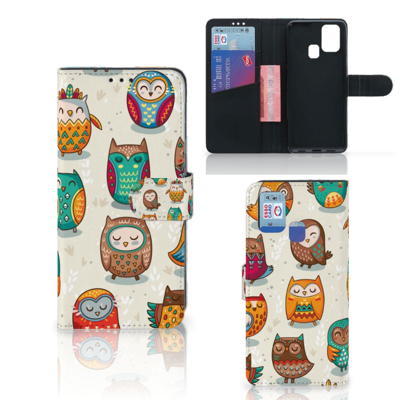 Samsung Galaxy M31 Telefoonhoesje met Pasjes Vrolijke Uilen Samsung Galaxy M31 Telefoonhoesje met Pasjes Vrolijke Uilen