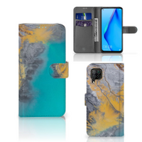 Huawei P40 Lite Bookcase Marble Blue Gold - thumbnail