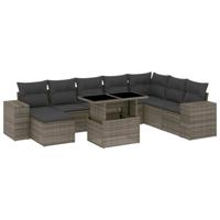 vidaXL 9-delige Loungeset met kussens poly rattan grijs
