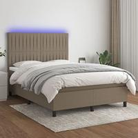 vidaXL Boxspring met matras en LED stof taupe 140x200 cm