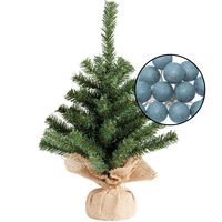 Mini kerstboom groen - met verlichting bollen blauw - H45 cm - thumbnail