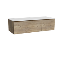 Storke Edge zwevend badmeubel 130 x 52 cm ruw eiken met Tavola enkel of dubbel wastafelblad in solid surface mat wit - thumbnail