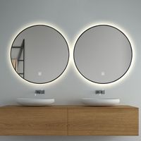 Set van 2 Saniclear Circle Black ronde spiegel met LED verlichting 80cm incl. spiegelverwarming mat zwart