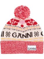 GANNI bonnet en maille intarsia à patch logo - Rose - thumbnail