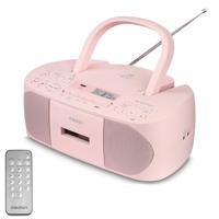 MEDION E65010 Stereo radio (CD-speler, cassette, USB-aansluiting, AUX audio-ingang, MP3-weergave. FM PLL radio, geheugen voor 40 zenders, batterijvoeding, afstandsbediening) roze